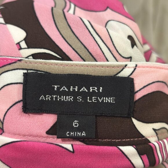 Tahari ASL Pink Sleeveless V-Neck Floral Dress | Women's Size 6 - Picture 6 of 9